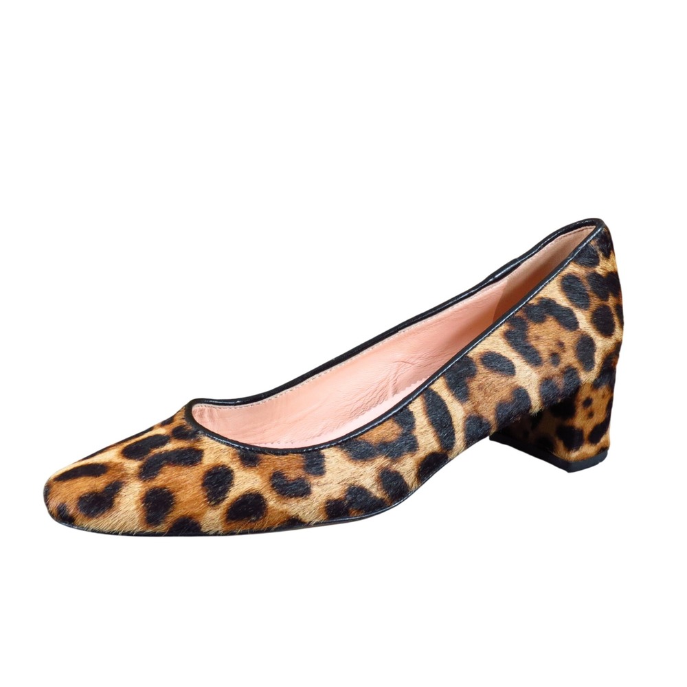 J.Crew Leopard Calf Hair Womens Block Heel Pump Size 6.5 Work Dress Brown Animal